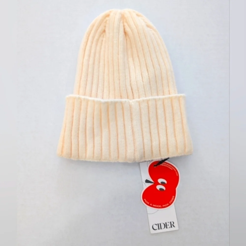 Blush Cream Ribbed Beanie Hat
